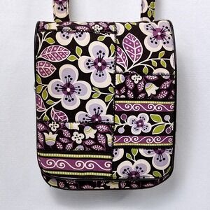 Vera Bradley Plum Petals Flap Crossbody Purse Floral Purple Green‎ Shoulder Bag